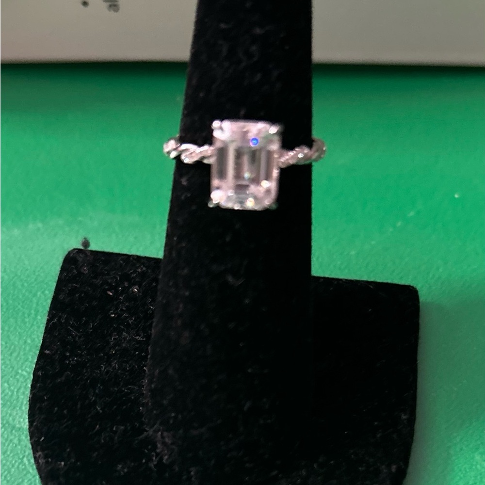 3 CT Emerald Cut Moissanite 925 Sterling Silver Ring with twisted band